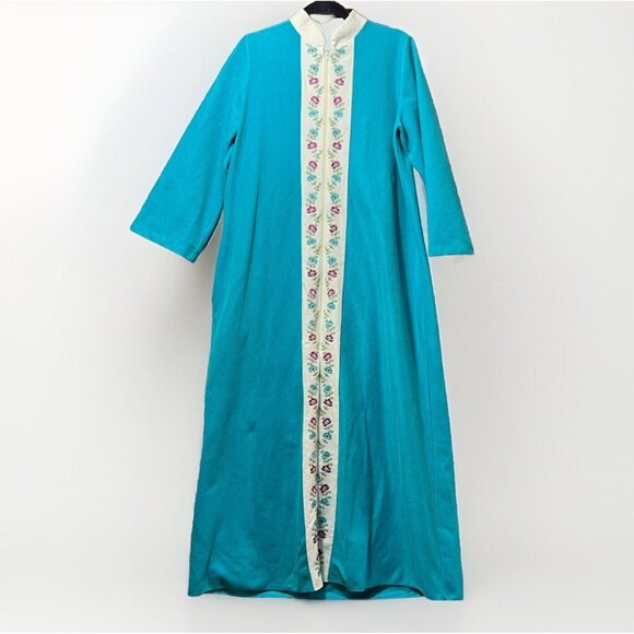 Sears Other - Vintage 60s Sears Day Home Wear House Coat M Zip Robe Embroidered Turquoise